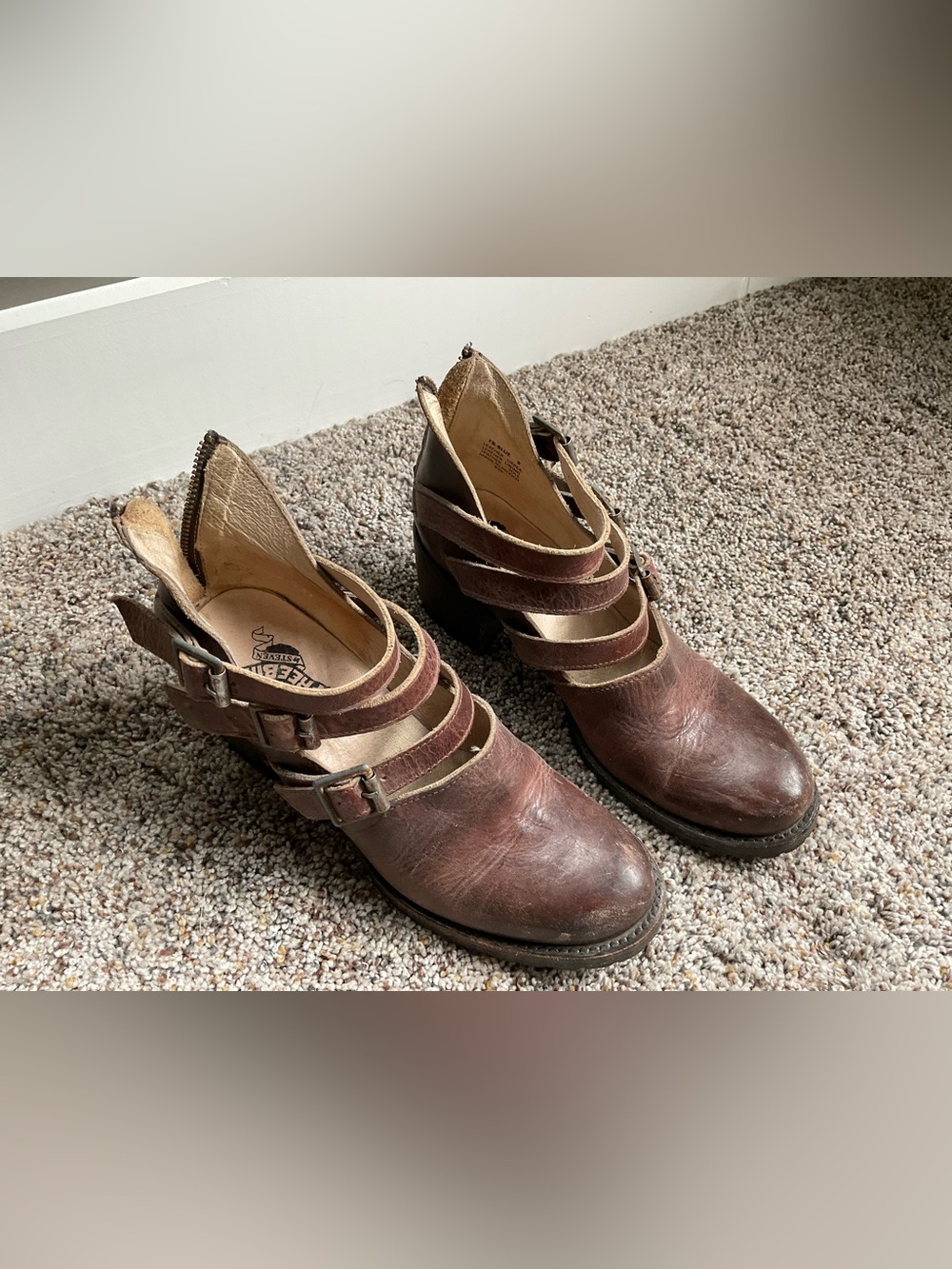 Freebird by Steven Brown Leather Strappy Block Heel Boots